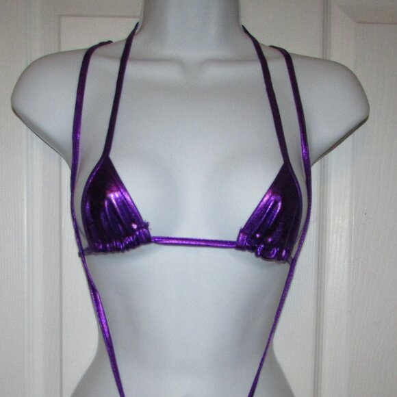 Purple Metallic Micro Strappy String Thong Bikini - NEW - Picture 2 of 6